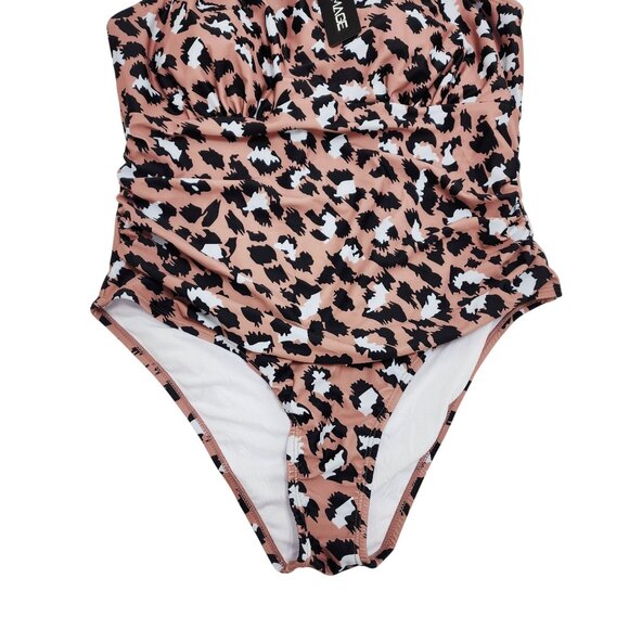 Leopard Print Halter Neck One-Piece Swimsuit Ruched Design Women  Aimage Size XL - Picture 5 of 6